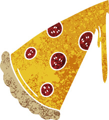 retro illustration style quirky cartoon slice of pizza