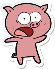 sticker of a cartoon pig shouting