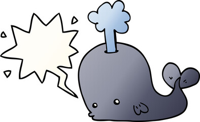 Fototapeta premium cartoon whale with speech bubble in smooth gradient style
