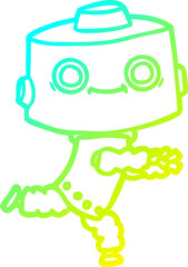 cold gradient line drawing of a cartoon robot