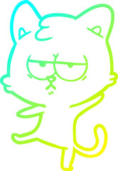 cold gradient line drawing of a bored cartoon cat