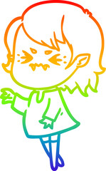 rainbow gradient line drawing of a annoyed cartoon vampire girl