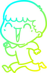 cold gradient line drawing of a cartoon happy man