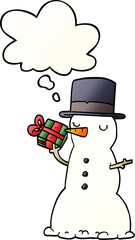 cartoon snowman with thought bubble in smooth gradient style