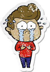 distressed sticker of a cartoon crying man