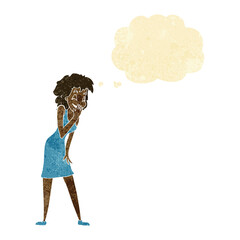 cartoon woman laughing with thought bubble