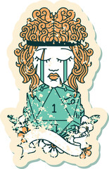 Retro Tattoo Style crying human barbarian with natural one d20 roll