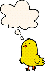 cartoon bird with thought bubble in comic book style