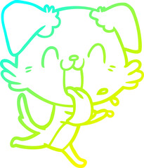 cold gradient line drawing of a cartoon panting dog running
