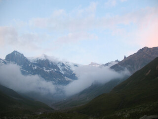 Beautiful montane landscape. Alpine climbing. Sunset in the mountains. The Tsautsasus is a region spanning Europe and Asia. Elbrus region. Mountains landscape. oetztal alps, tyrol, austria, europe