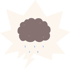 cartoon cloud raining with speech bubble in retro style