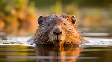 beaver swimming on water. generative ai - obrazy, fototapety, plakaty