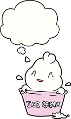 cute cartoon ice cream with thought bubble