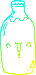 cold gradient line drawing of a cute cartoon milk bottle