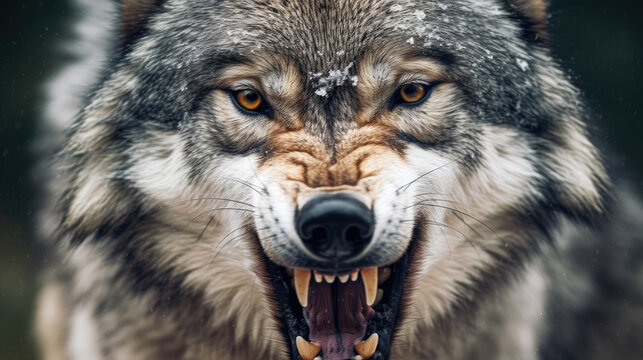 angry wolf showing teeth. generative ai