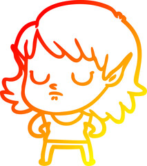 warm gradient line drawing of a cartoon elf girl