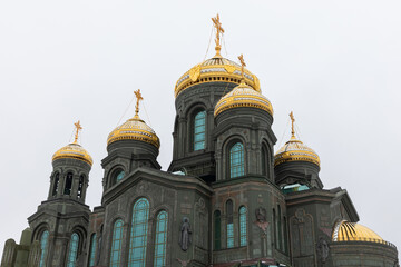 Fototapeta na wymiar Domes of the Main Cathedral of the Russian Armed Forces