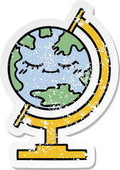 distressed sticker of a cute cartoon globe of the world