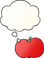 cartoon tomato with thought bubble in smooth gradient style