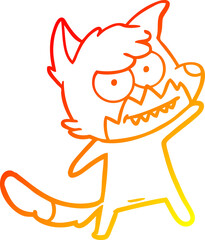 warm gradient line drawing of a cartoon grinning fox