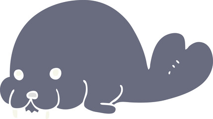 cute flat color style cartoon walrus