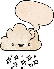 cartoon storm cloud with speech bubble in retro texture style