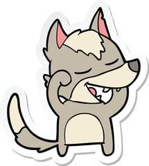 sticker of a cartoon wolf laughing