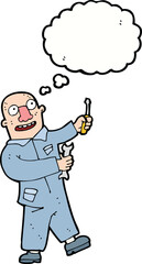 cartoon mechanic with thought bubble