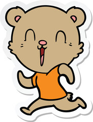 sticker of a happy cartoon bear running