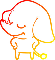 warm gradient line drawing of a cartoon smiling elephant