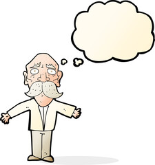 cartoon disappointed old man with thought bubble