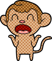 shouting cartoon monkey shrugging shoulders