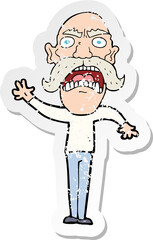 retro distressed sticker of a cartoon angry old man