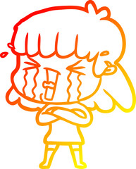 warm gradient line drawing of a cartoon woman in tears