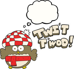 freehand drawn thought bubble cartoon cute owl saying twit twoo