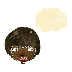 cartoon unhappy girl with thought bubble