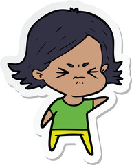 sticker of a cartoon angry girl