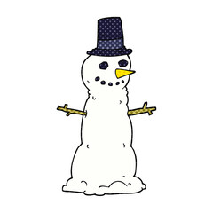 freehand drawn cartoon snowman in top hat