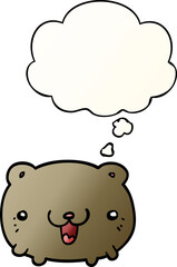 funny cartoon bear with thought bubble in smooth gradient style