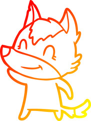 warm gradient line drawing of a friendly cartoon wolf