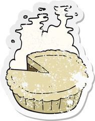 retro distressed sticker of a cartoon pie