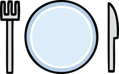 cute cartoon of a plate and cutlery