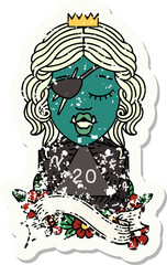 Retro Tattoo Style orc rogue character with natural twenty dice roll