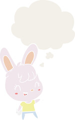Obraz premium cartoon rabbit with thought bubble in retro style