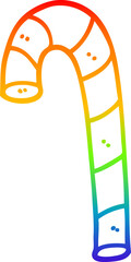 rainbow gradient line drawing of a cartoon xmas candy cane