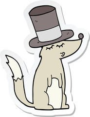 sticker of a cartoon wolf whistling wearing top hat
