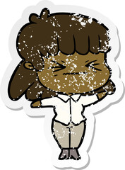 distressed sticker of a cartoon woman