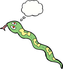 Obraz premium cartoon hissing snake with thought bubble
