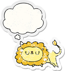 cartoon lion with thought bubble as a distressed worn sticker