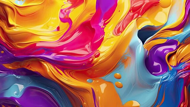 Abstract vivid thick layered paint motion video, wavy background movement, psychedelic and calming concept, high quality flowing material, dreamy plastic idea